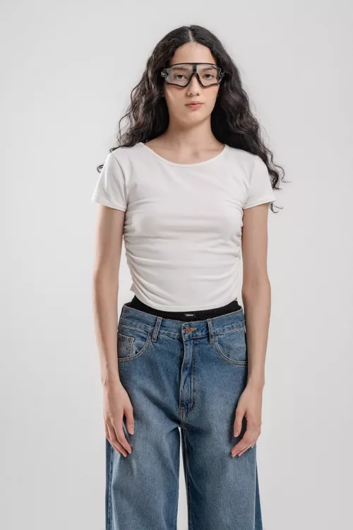 REMERA MANGA CORTA CON FRUNCE EN LATERALES, TELA ALGODÓN CON LYCRA